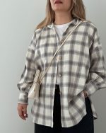 شومیز چهارخونه طوسی - Image 2